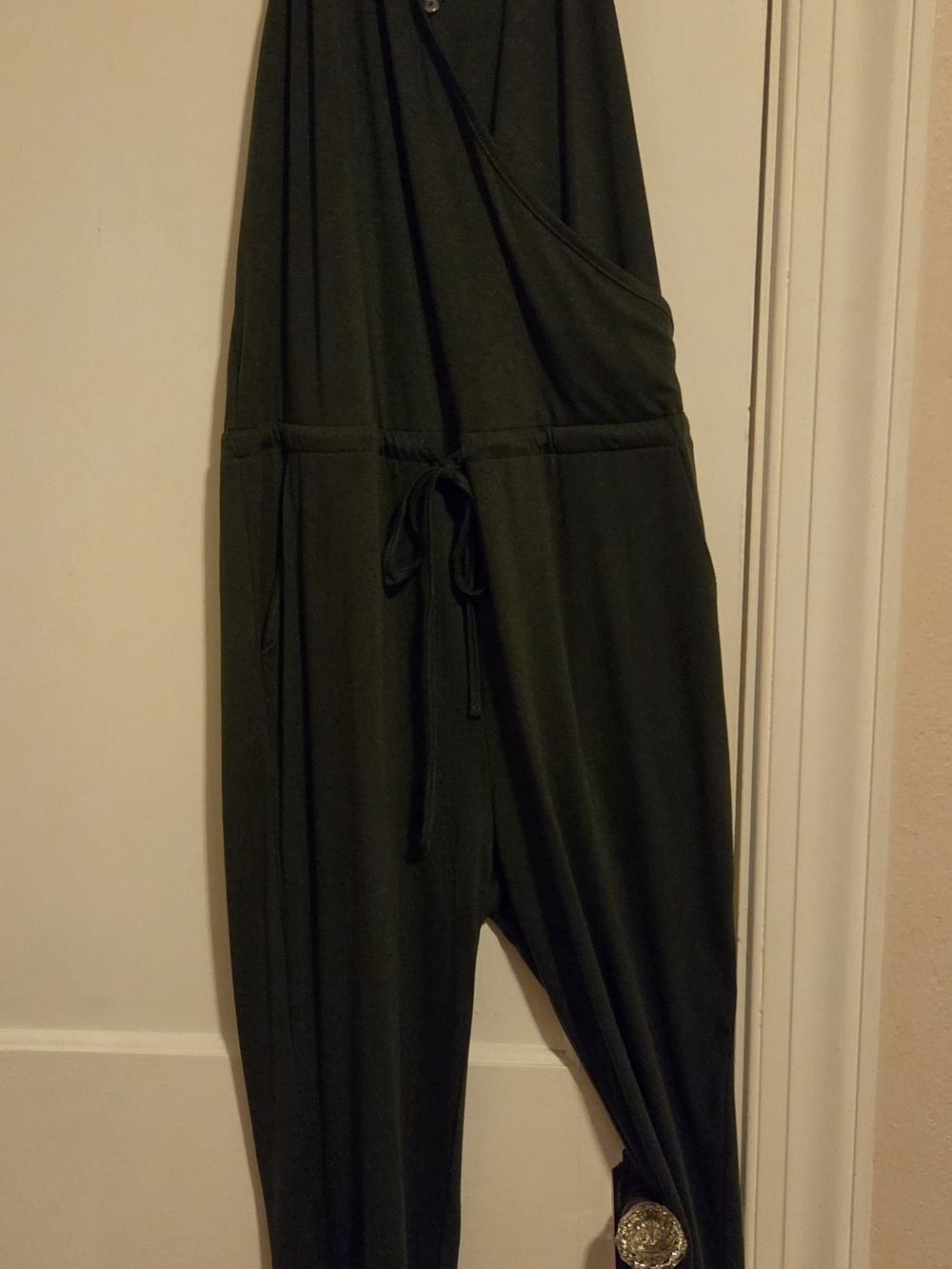 Relaxed Olive Green Sleeveless Jumpsuit with Drawstring Waist